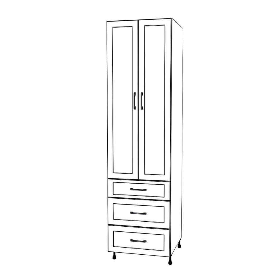 24" Wide Tall Pantry Cabinet - With Drawers - Thermofoil Doors