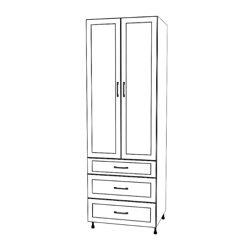 30" Wide Tall Pantry Cabinet - With Drawers - Thermofoil Doors